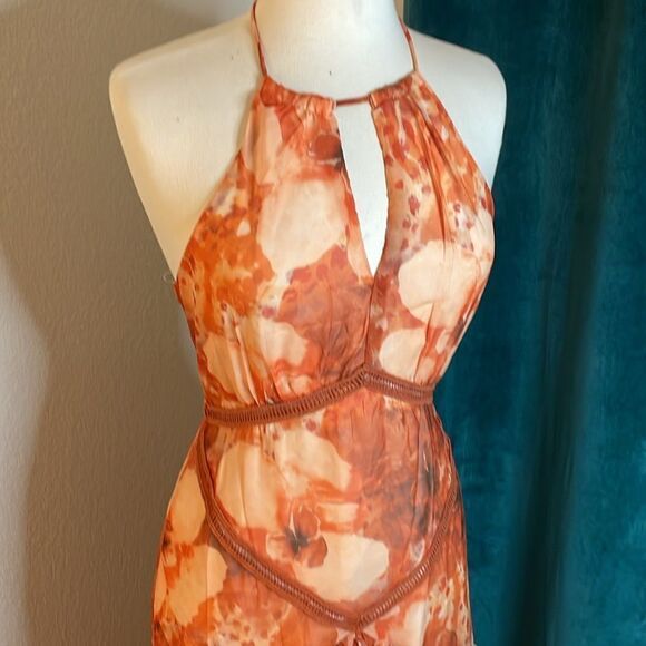 Fashion Nova Daisy High Low Maxi Dress - Orange/combo | size M | NWT - Picture 5 of 12